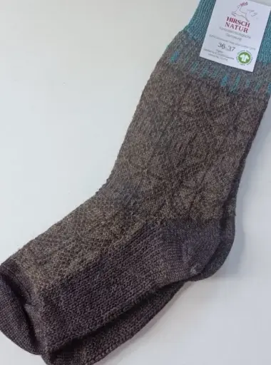 Turn-up socks with jacquard patterns, 100% wool, Hirsch Natur
