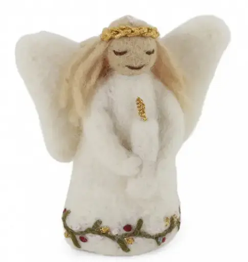[Art.Nr.15725] Angel w/Embroidery Holding Candle Small, Gry & Sif