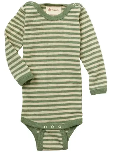 Langarmbody 100% Wolle salbeigrün/natur 74/80, Engel (LNMM)