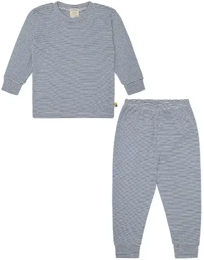 [Art.Nr.2104-ultramarine-110/116] Gestreifter Pyjama aus feinem Rippstrick "Ultramarine", Loud+Proud