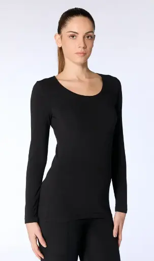 [Art.Nr.4412S-L] T-shirt stretch manches longues pour femme noir, Leela Cotton