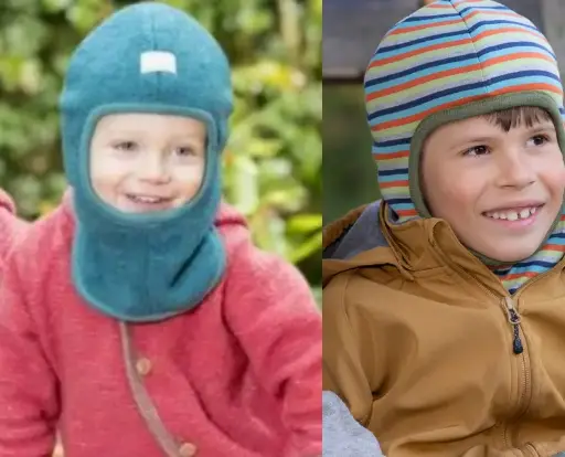 Reversible Cotton and Wool Fleece Balaclava "Switch" "Türkis", Pickapooh