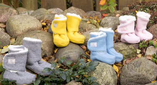 Wollwalk Booties & Baumwoll plüsch Größe 3 mit Ledersohle "Trotter", PICKAPOOH 