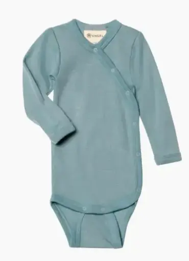 Wrap-style bodysuit wool/silk 50/56 mountain blue, Engel (LNSN)