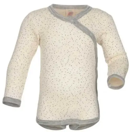 Wrap-style bodysuit wool/silk 50/56 nature/points, Engel (LNSN)